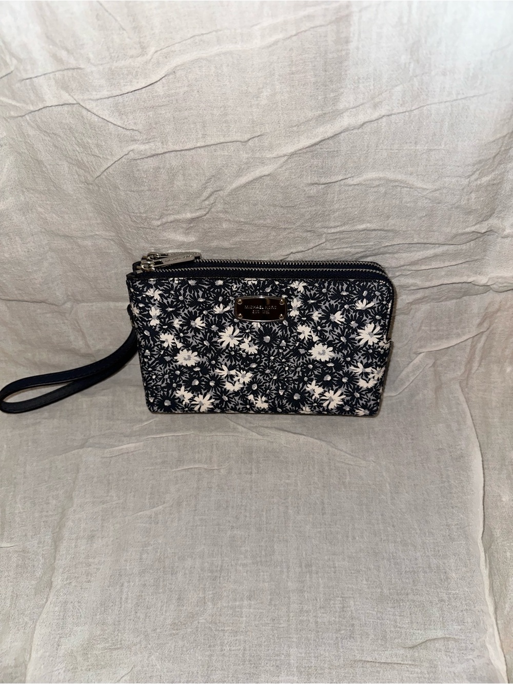 Michael Kors Navy & White Floral Wristlet Clutch
